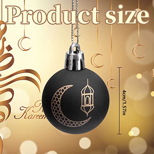 24 Pieces Ramadan Ornament Ball, 1.57&#x22; Black Gold Eid Mubarak Hanging Balls, Ramadan Mubarak Ornaments for Islamic Muslim Tree Party Decor