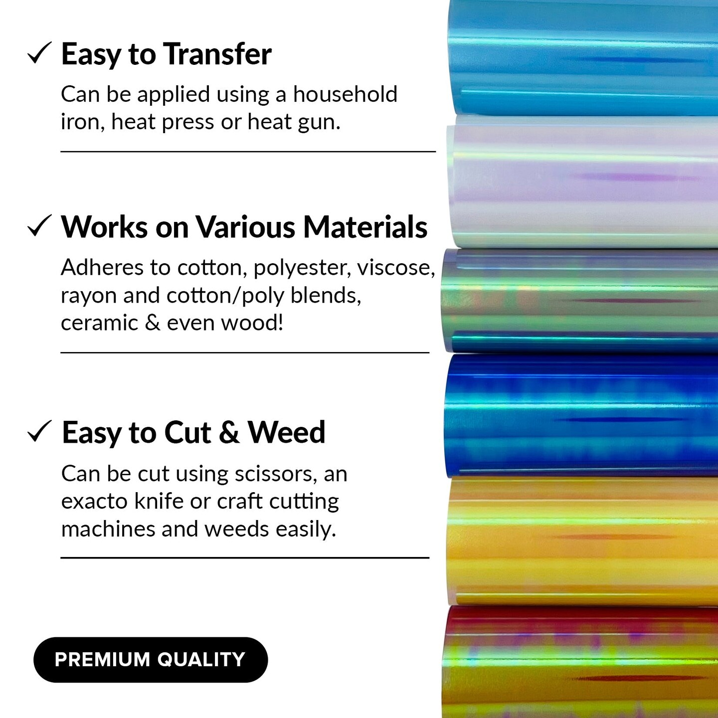 Holographic Permanent Vinyl HTV 6 Premium Permanent Vinyl Holographic Sheets Heat Transfer Holographic HTV Craft Foil Iridescent Opal Vinyl Sheets Without Roll in Gold Silver Chrome and Blue