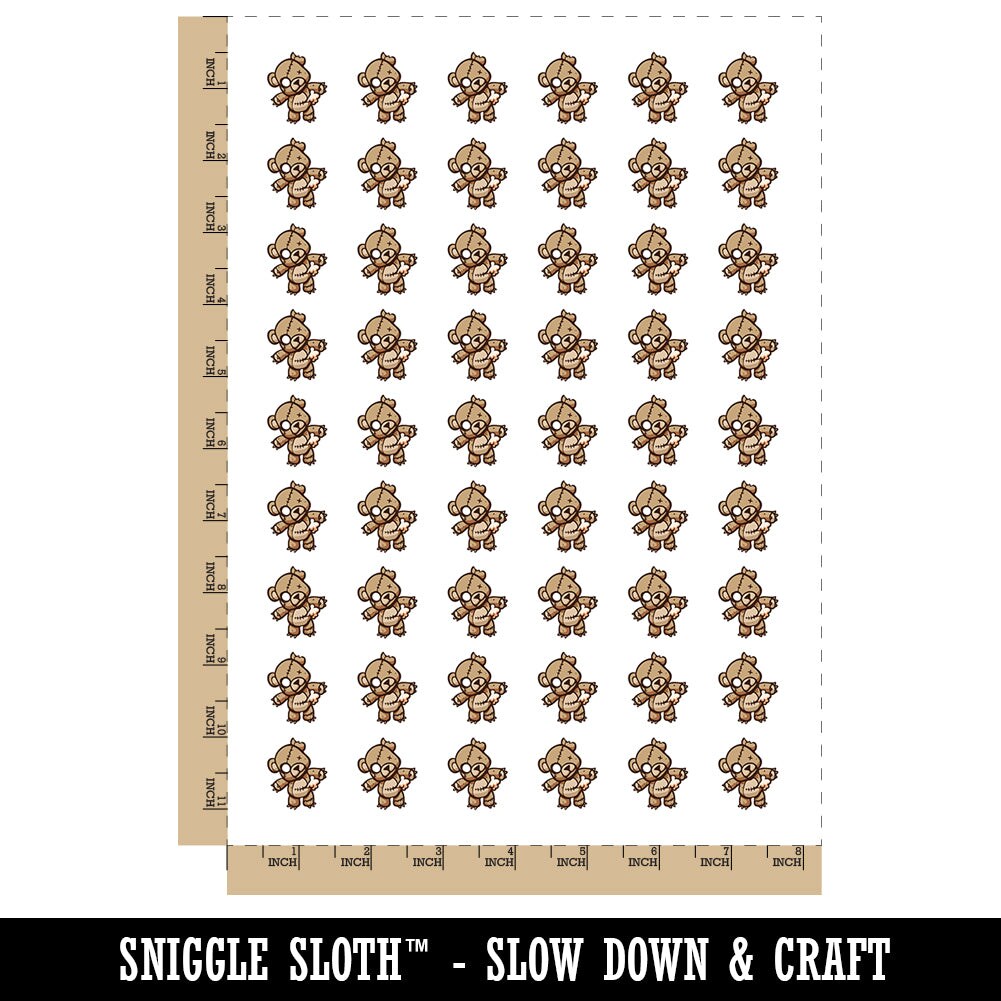 Creepy Spooky Stitched Teddy Bear Horror Temporary Tattoo Water Resistant Fake Body Art Set Collection (1 Sheet)