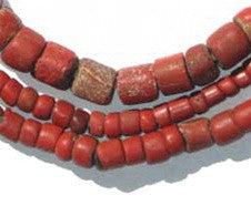 TheBeadChest Antique Green Heart Beads 10mm West Africa African Red Cylinder Glass Large Hole 30 Inch Strand Handmade