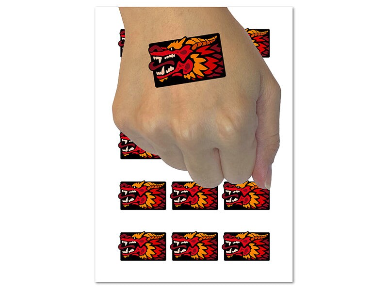 Dragon Head Side View with Tongue Out Temporary Tattoo Water Resistant Fake Body Art Set Collection (1 Sheet)