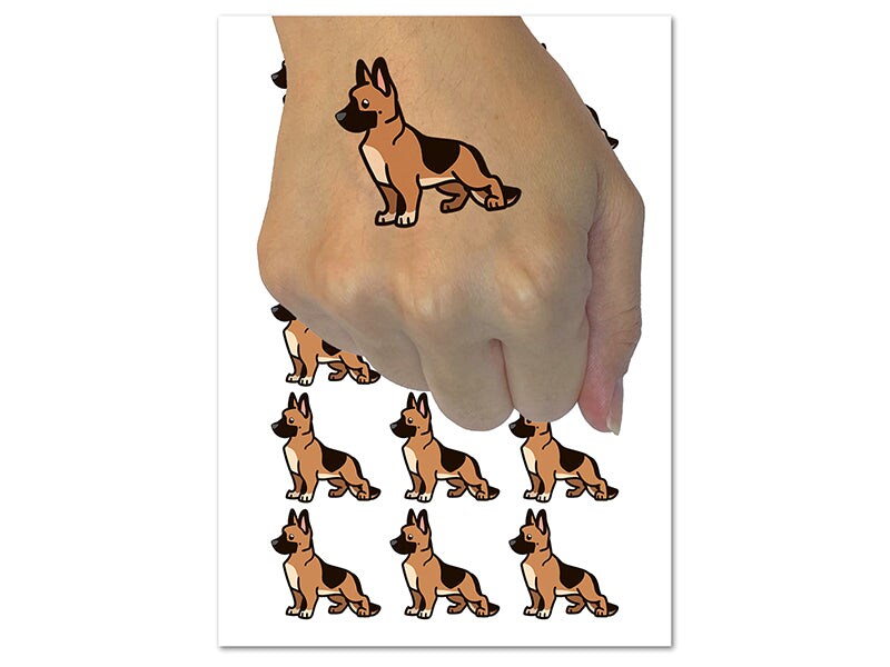 German Shepherd Standing Dog Temporary Tattoo Water Resistant Fake Body Art Set Collection (1 Sheet)