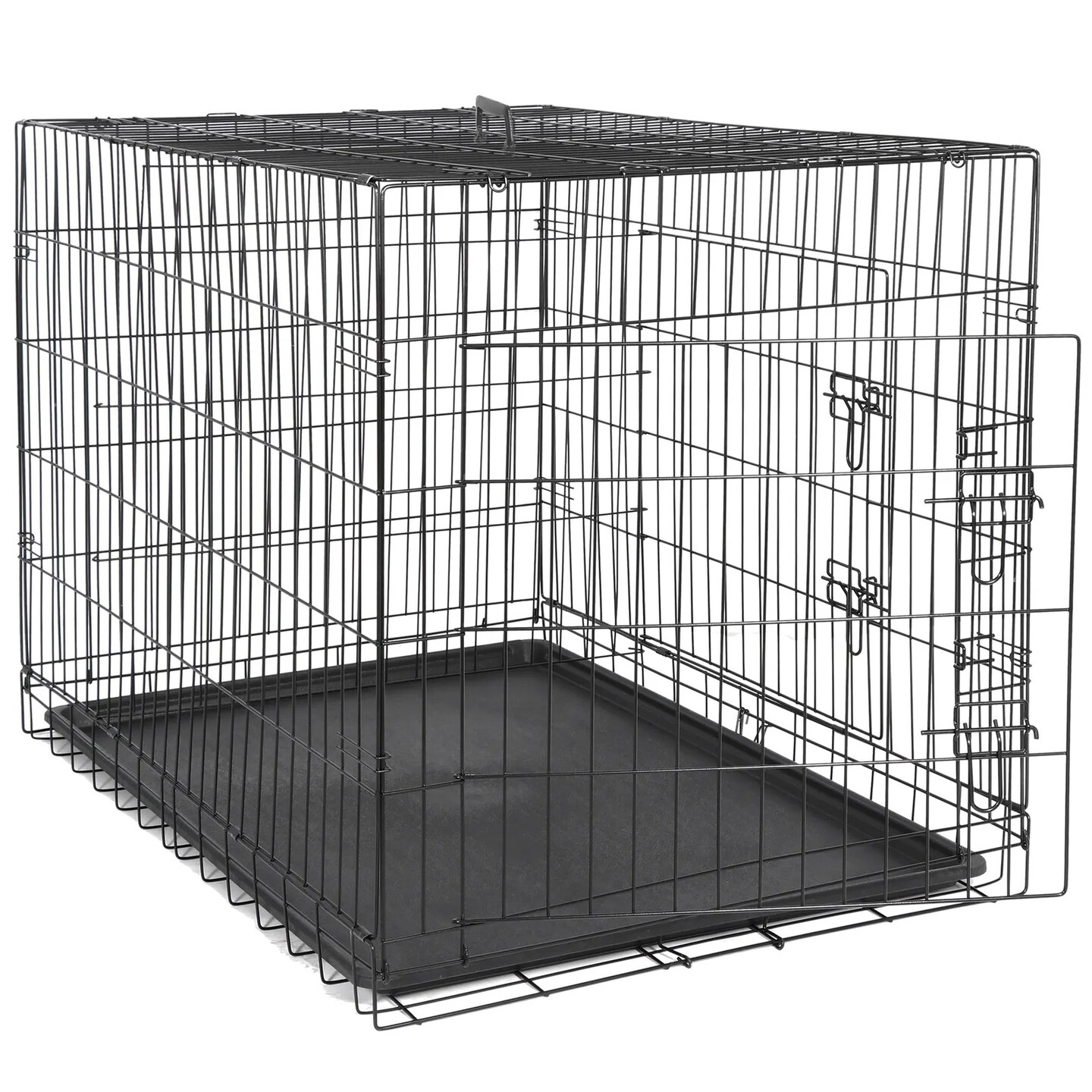 42&#x22; Dog Crate Kennel Folding Metal Pet Cage Double Doors With Tray Pan Indoor