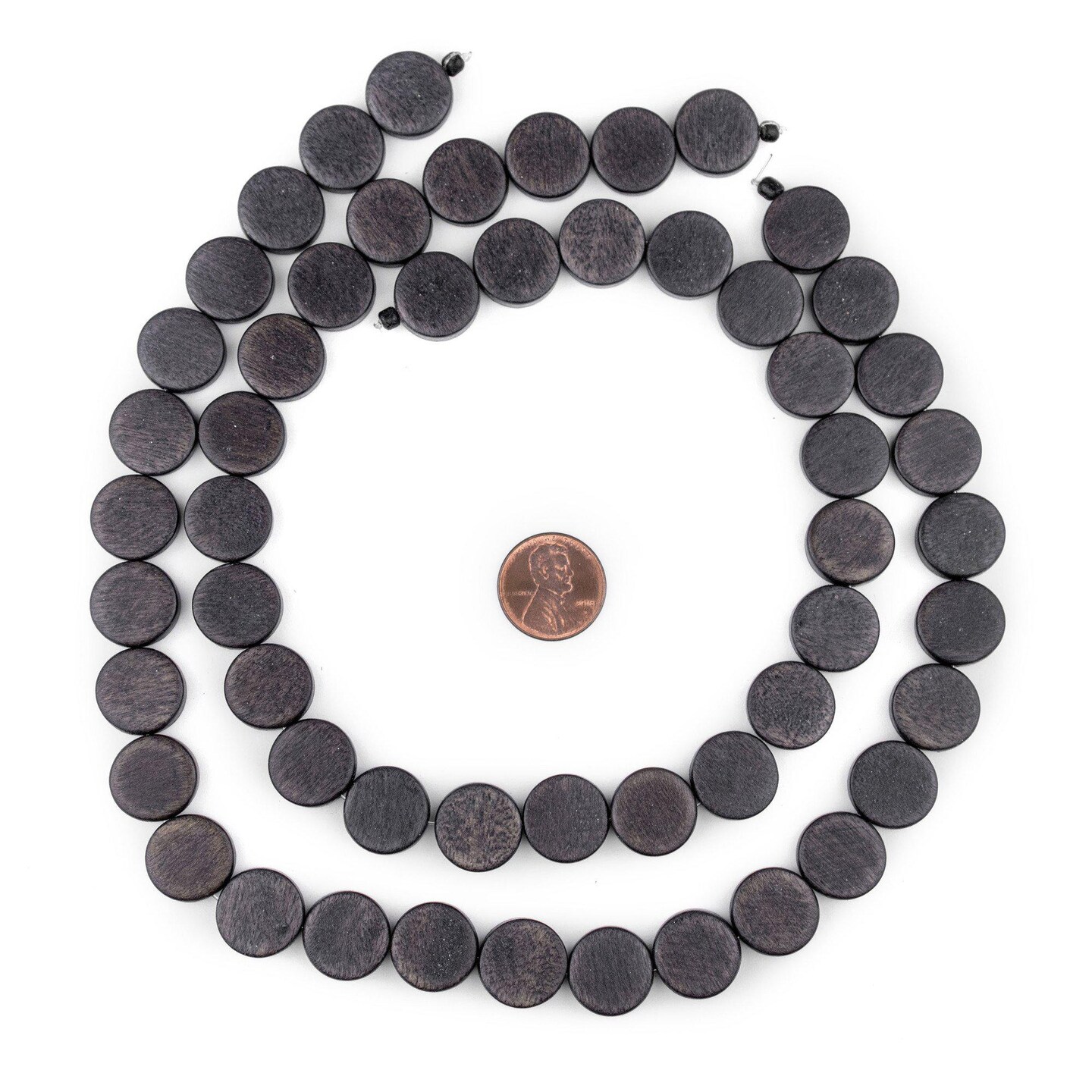 TheBeadChest Dark Grey Circular Natural Wood Beads (15x15mm): Organic Eco-Friendly Wooden Bead Strand for DIY Jewelry, Crafts, Necklace and Bracelet Making