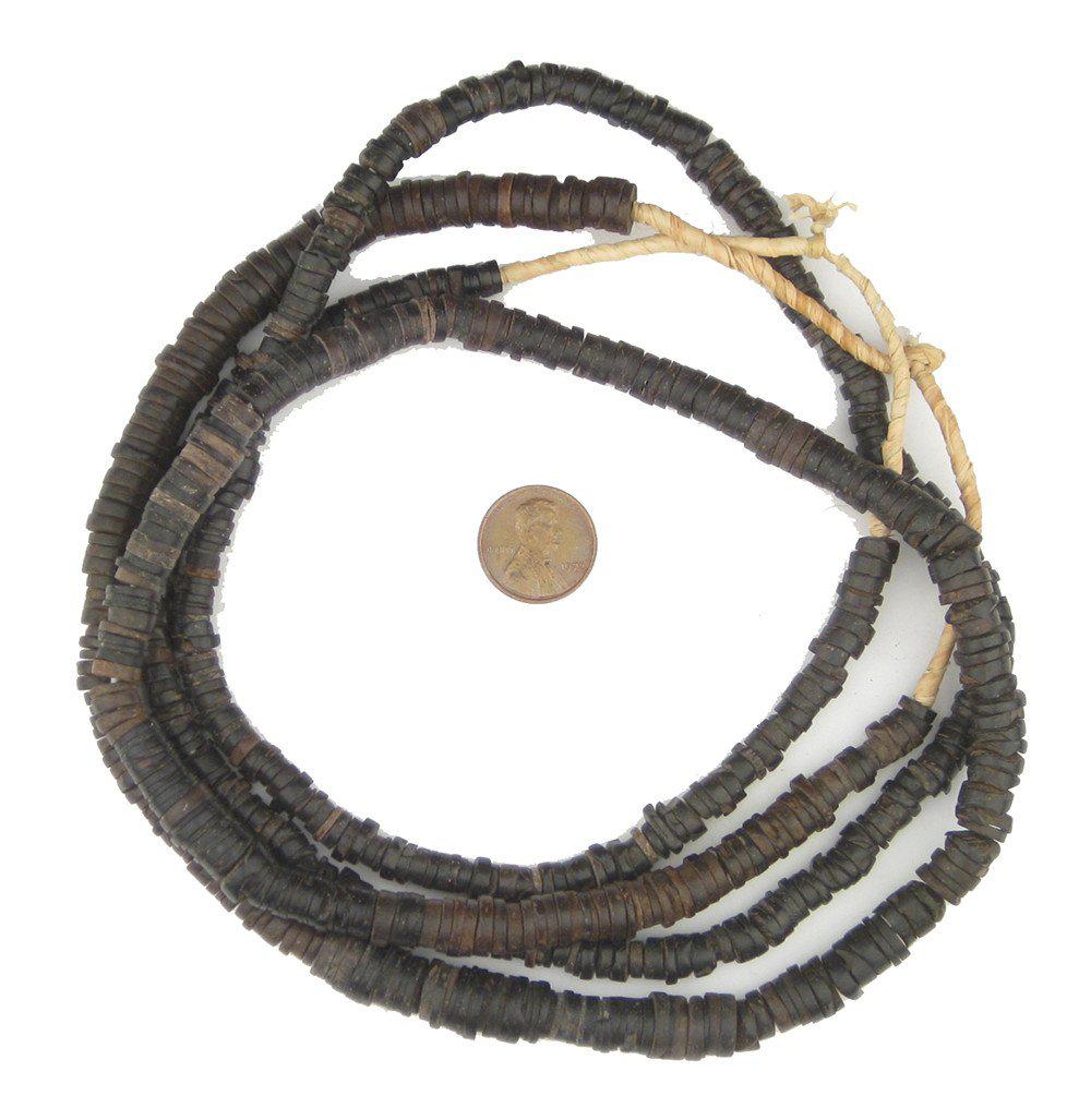 TheBeadChest Medium Vintage Coconut Heishi Beads 5-10mm Nigeria African Black Wood 25 Inch Strand Handmade