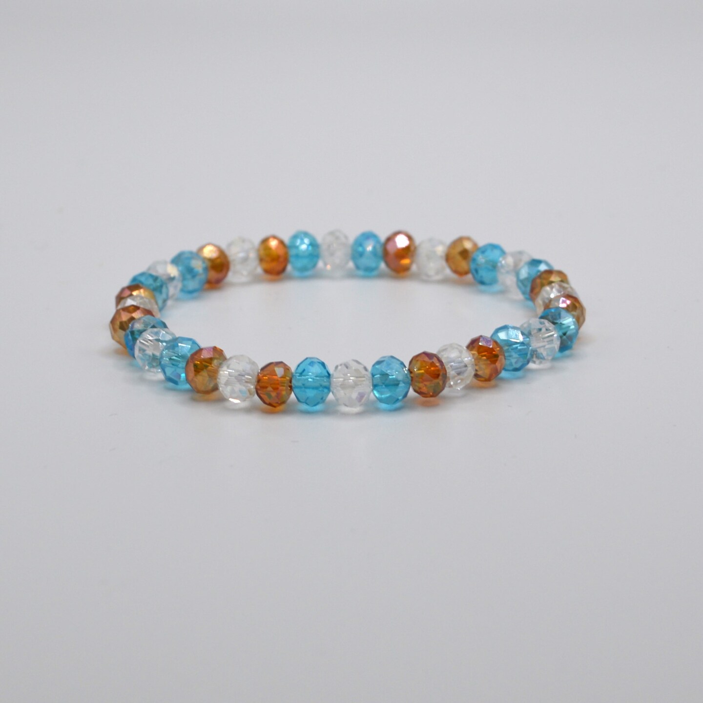 Blue and Peach Crystal Beaded Stretch Bracelet Gift for Her by