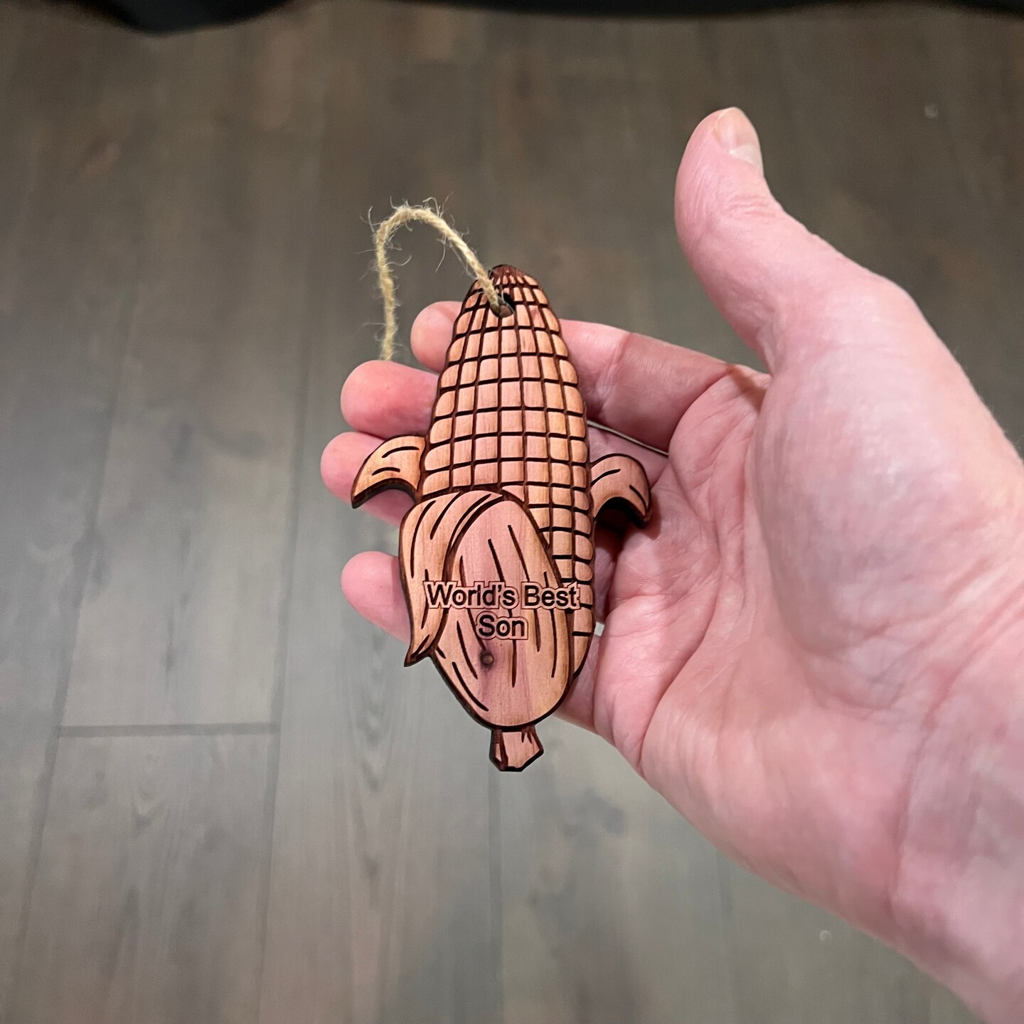 Worlds Best Son Corn on the cob - Cedar Ornament