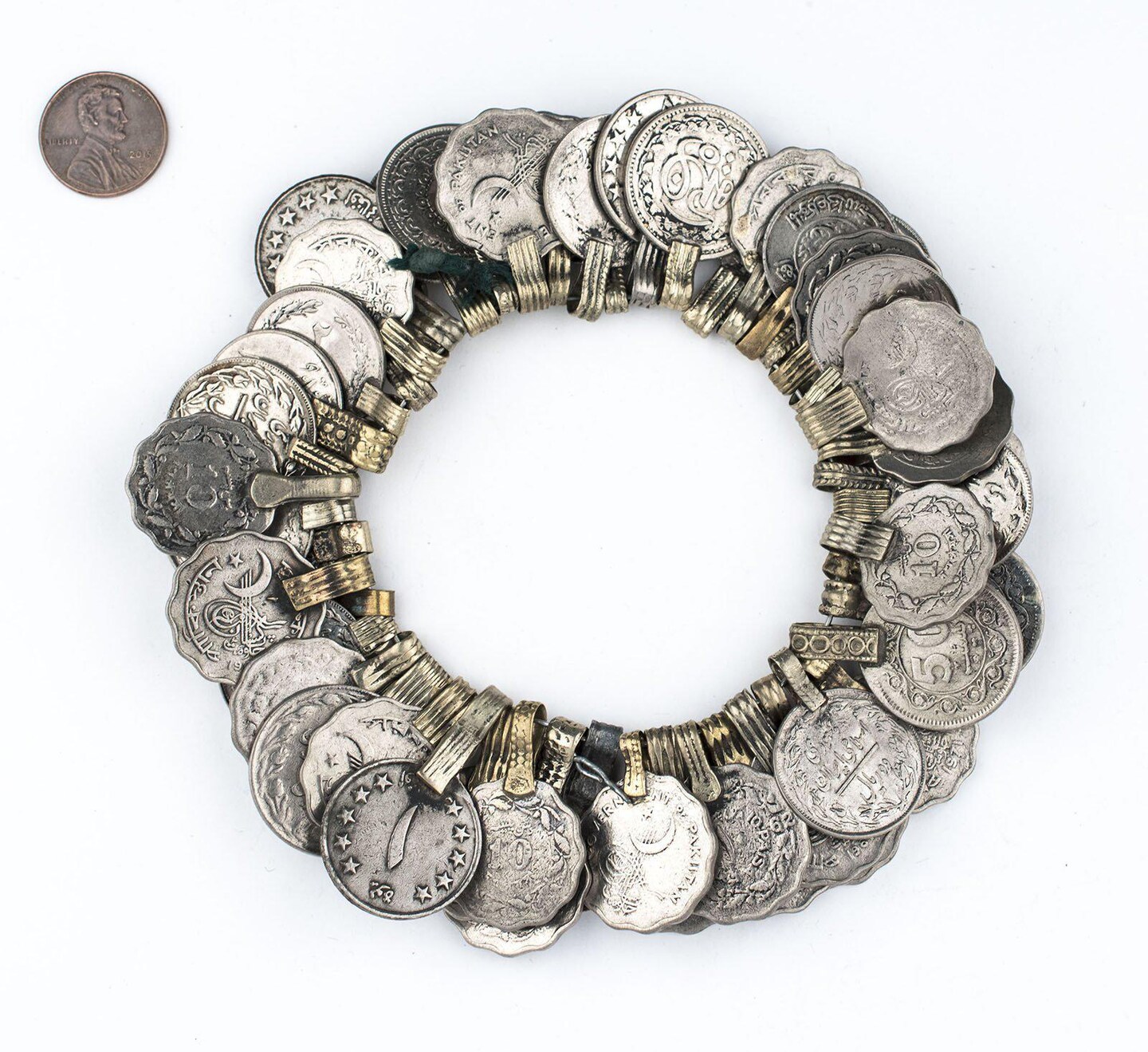 TheBeadChest Vintage Afghani Coin Bunch Afghanistan Silver Flat White Metal Large Hole