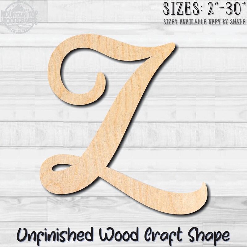 Script Letter Z Fancy Unfinished Wood Shape Blank Laser Engraved Cutout ...