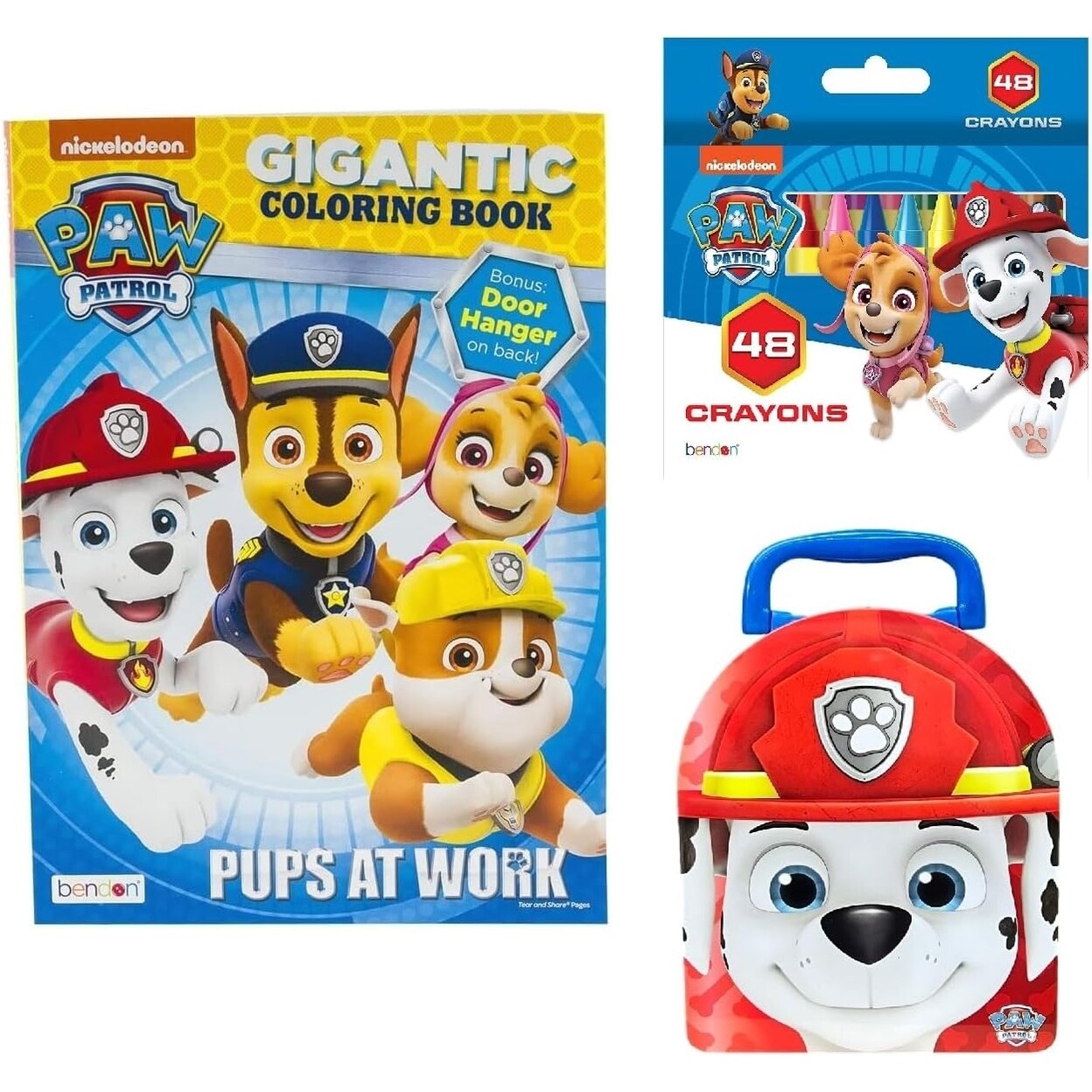Bendon Publishing Paw Patrol Coloring Book Gift Set for Kids with 192 Coloring Pages 48 Crayons Storage Tin (Marshall)