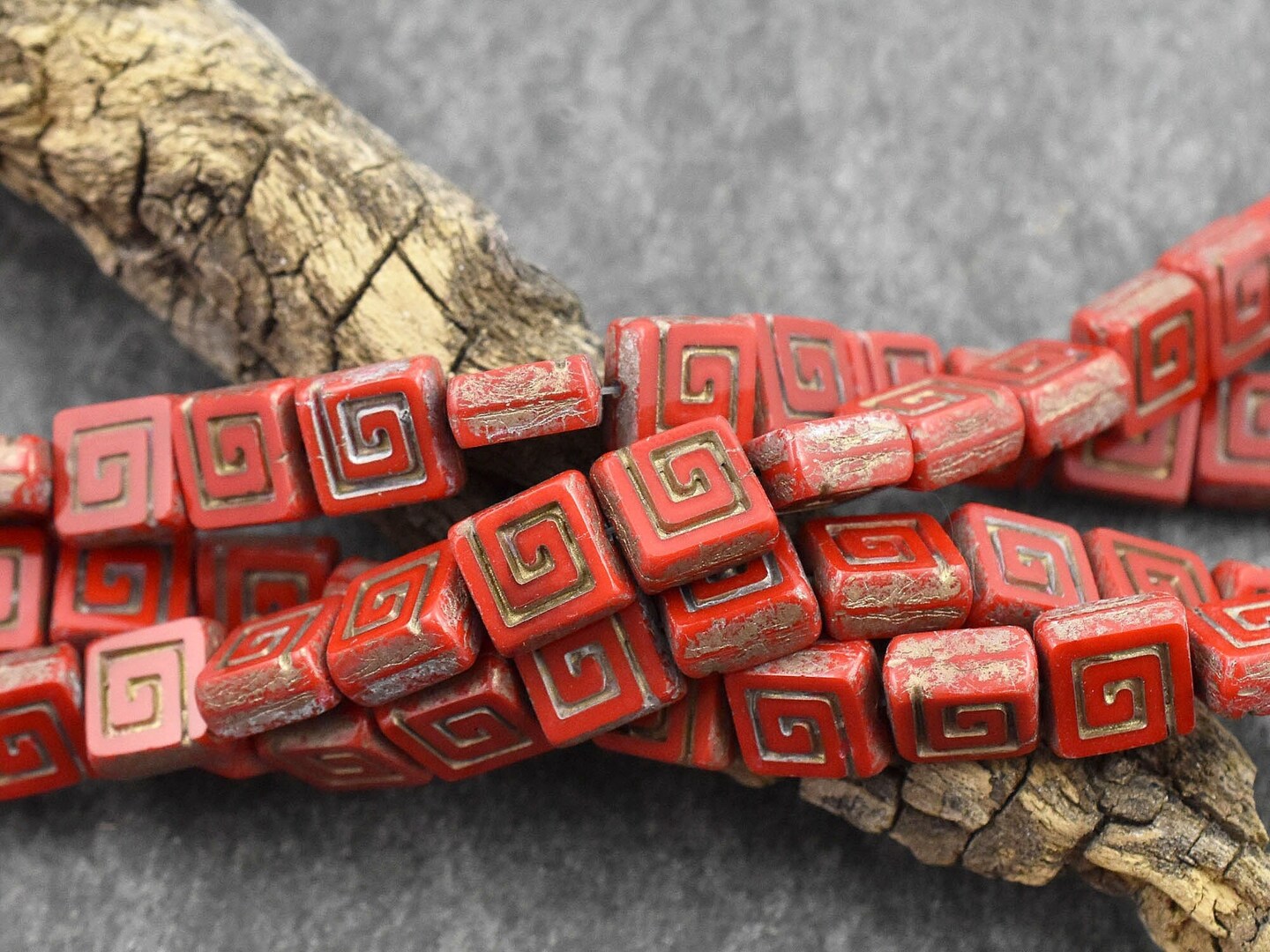 *12* 9mm Gold Washed Opaque Red Table Cut Celtic Square Beads