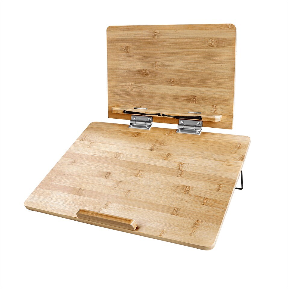 Bamboo Book Stand For Reading Double-Layer Adjustable Book Holder Portable Stand