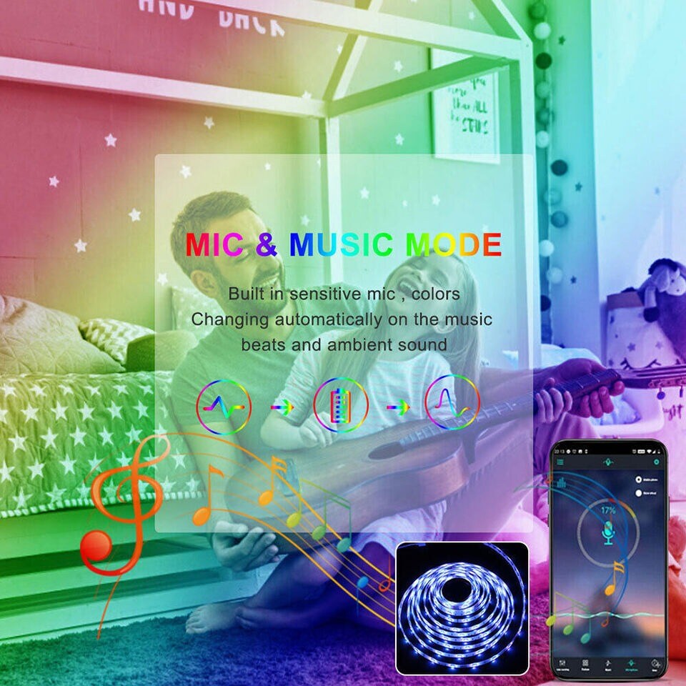 LED Strip Lights 5050 RGB Bluetooth Color Change Remote For Rooms Bar