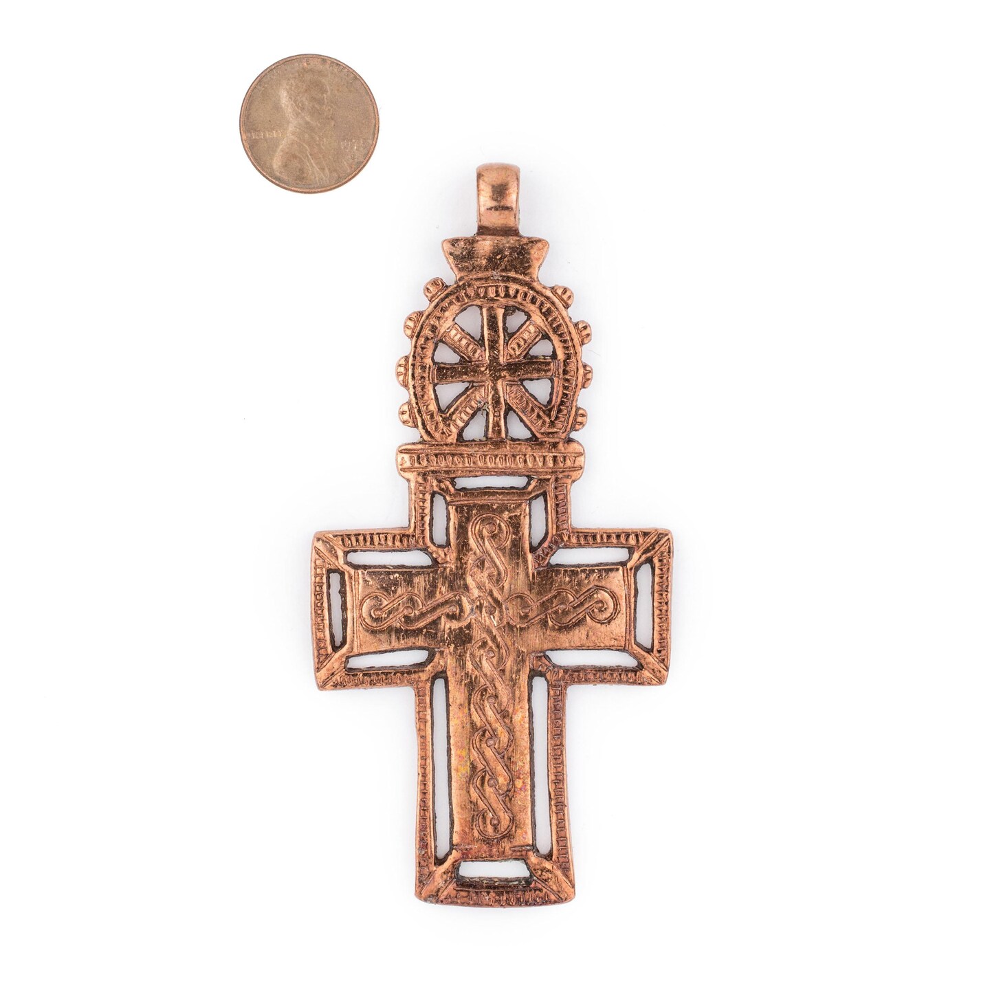 Bahir Dar Ethiopian Copper Cross Pendant (100x50mm): Authentic Ethiopian East African Design for Jewelry &#x26; Necklace Making