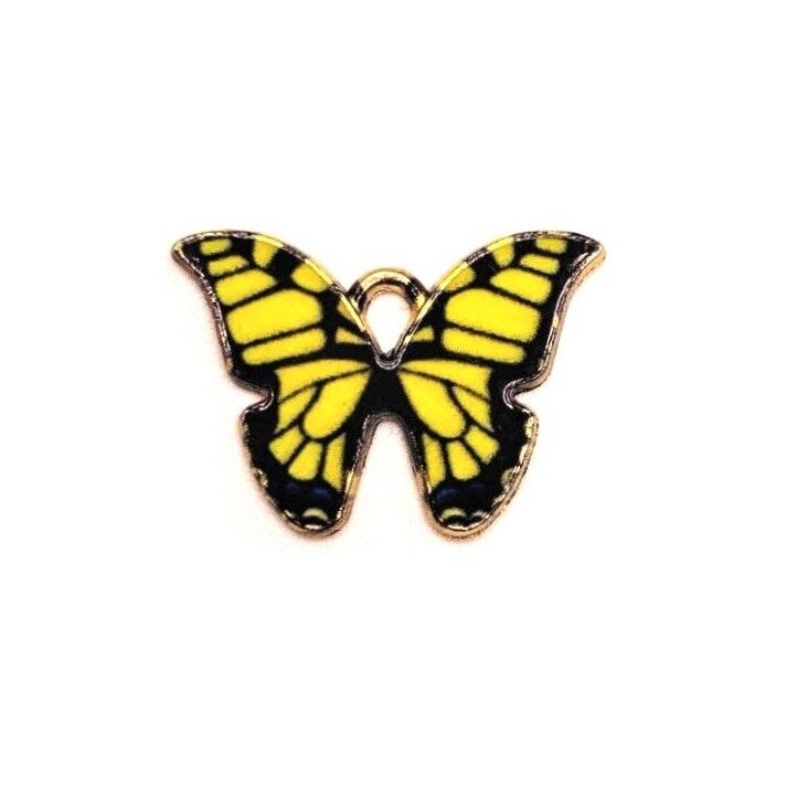 4, 20 or 50 Pieces: Yellow and Black Enamel Butterfly Charms