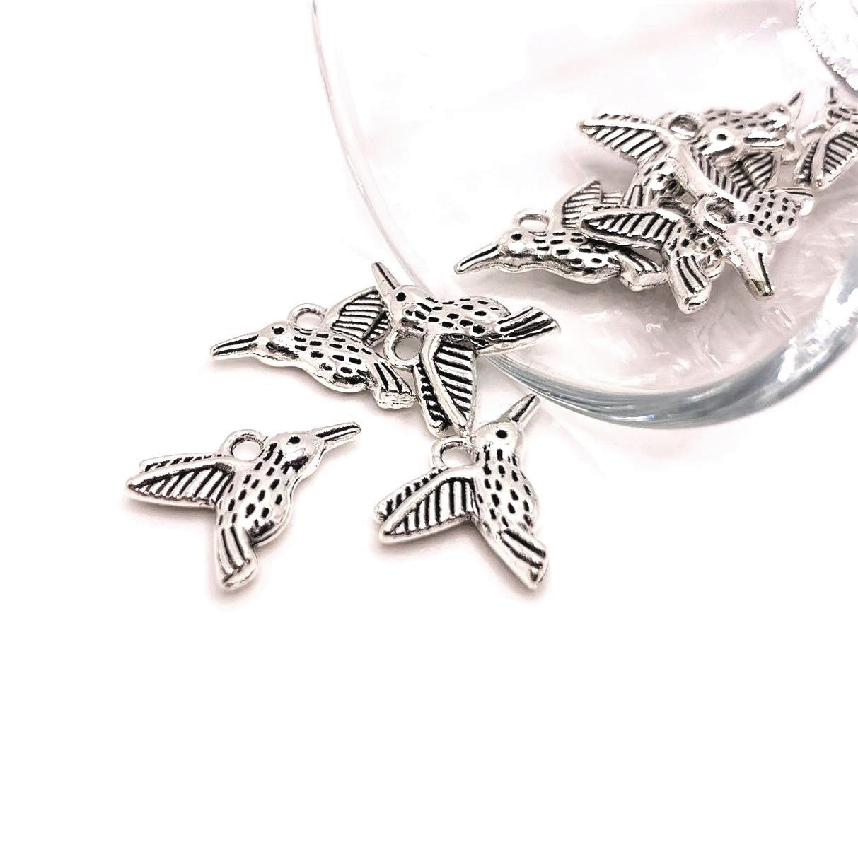 4, 20 or 50 Pieces: Small Silver Hummingbird Charms