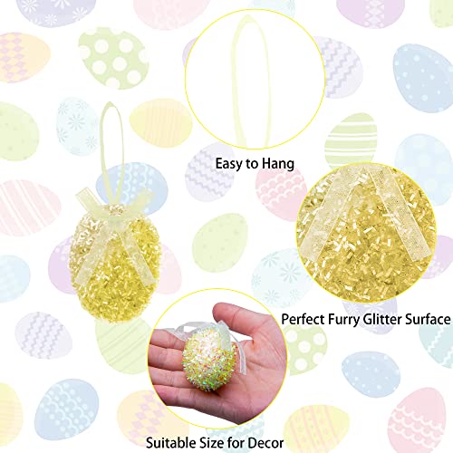 30PCS Easter Glitter Hanging Eggs - Colorful Tinsel Easter Egg Ornaments, Spring Foam Hanging Egg Ornament for Easter Tree Christmas Home Party DIY Craft Decoration (Size S)