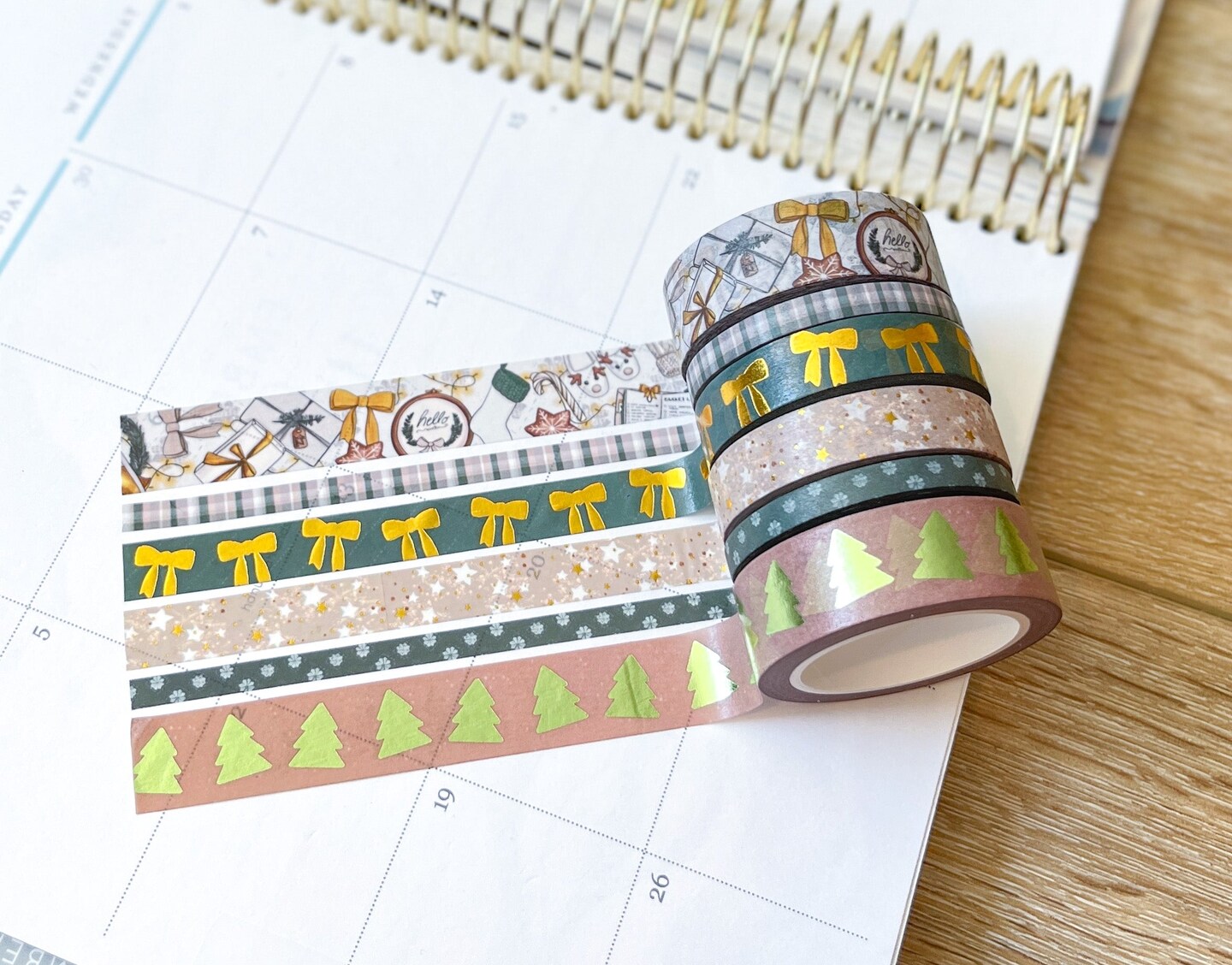 FOILED Christmas Gold &#x26; Green Modern Holidays Washi Tape Set (#W072)