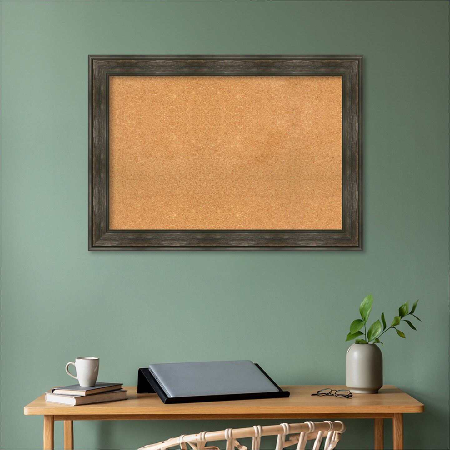 Rail Rustic Char Framed Corkboard, Natural Cork