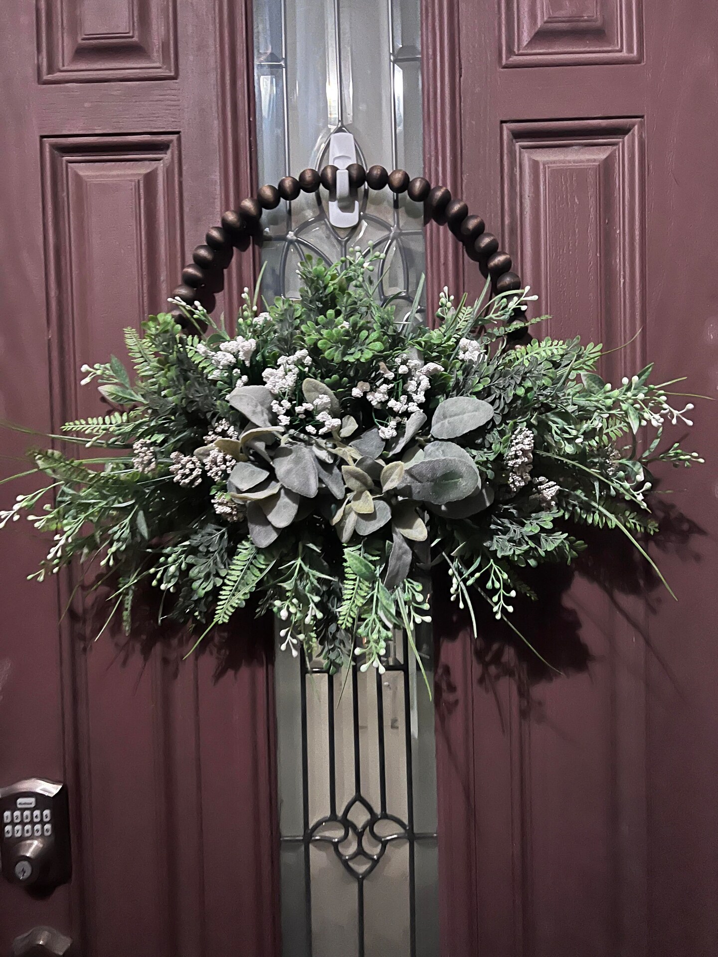 Year Round wreath for front door, wooden beads hoop, Beaded Hoop ...