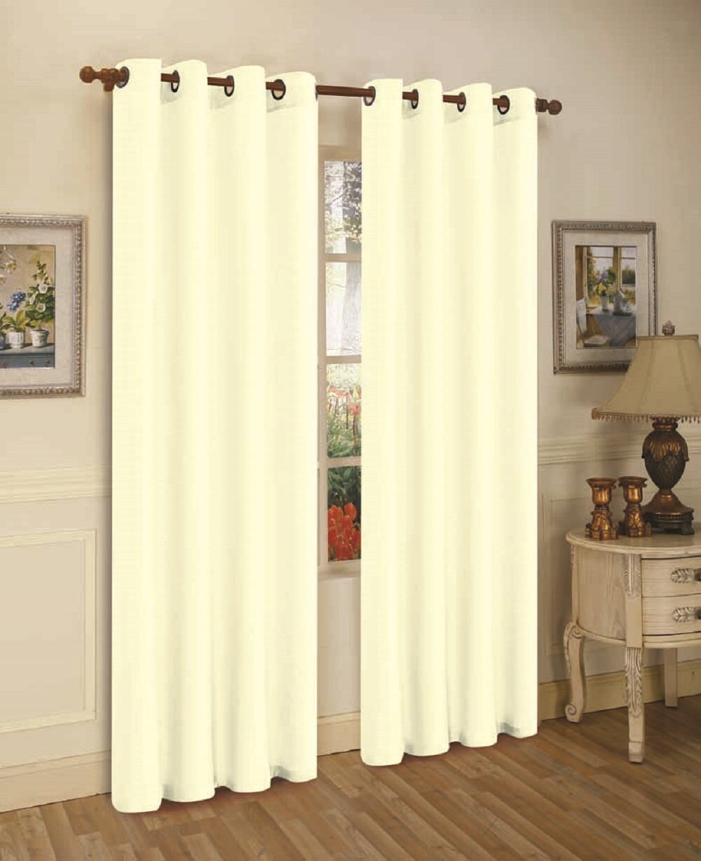 J&#x26;V TEXTILES 2 Panels Solid Grommet Faux Silk Window Curtain Drapes Treatment in 84&#x22; Length