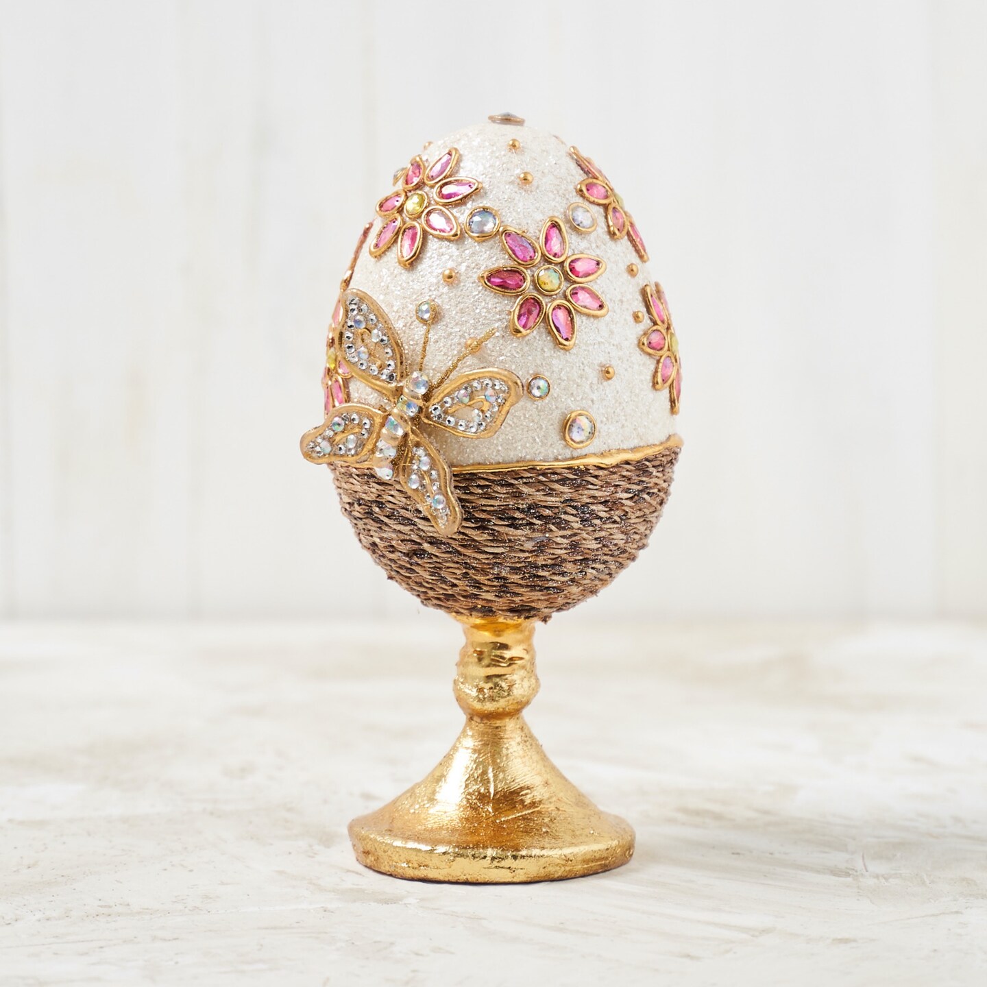 Easter Decorations - Golden Jeweled Egg Stand Premium Handcrafted Centerpiece