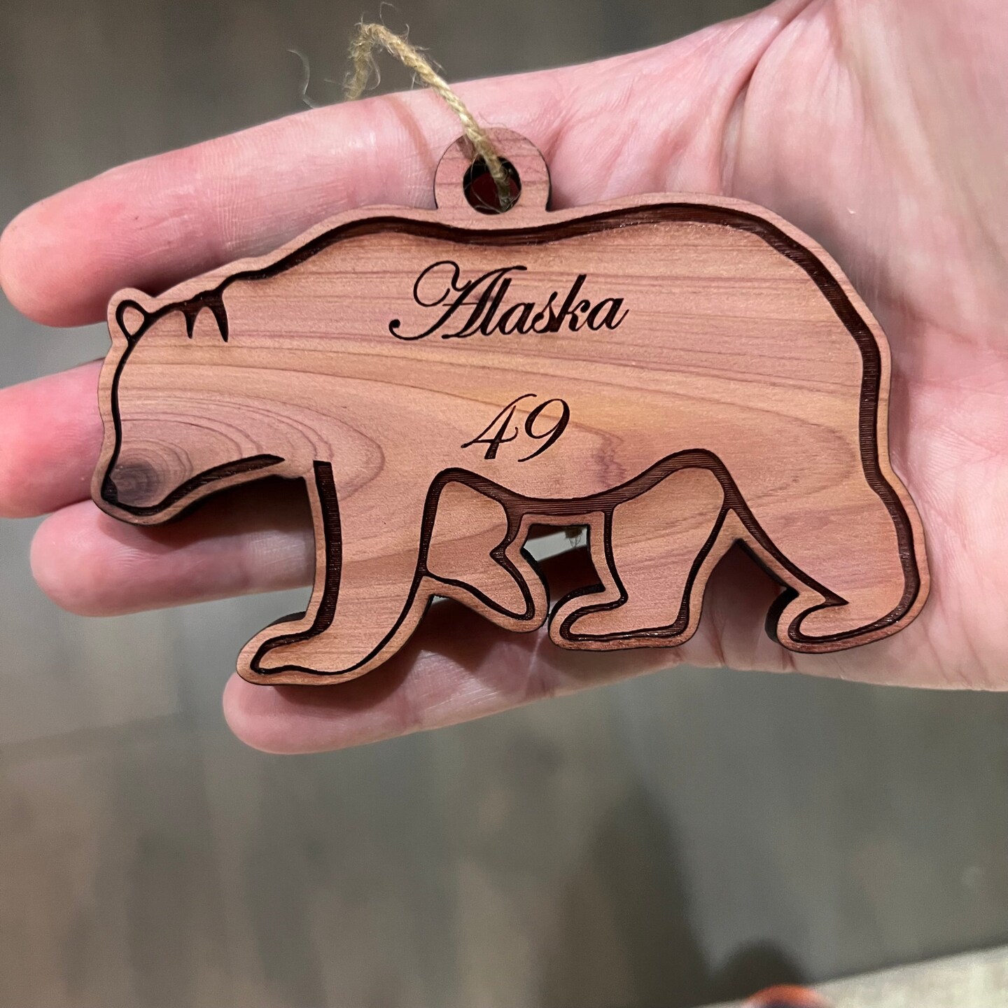 Alaska 49 with Bear - Cedar Ornament Alaska 49 with Bear - Cedar Ornament