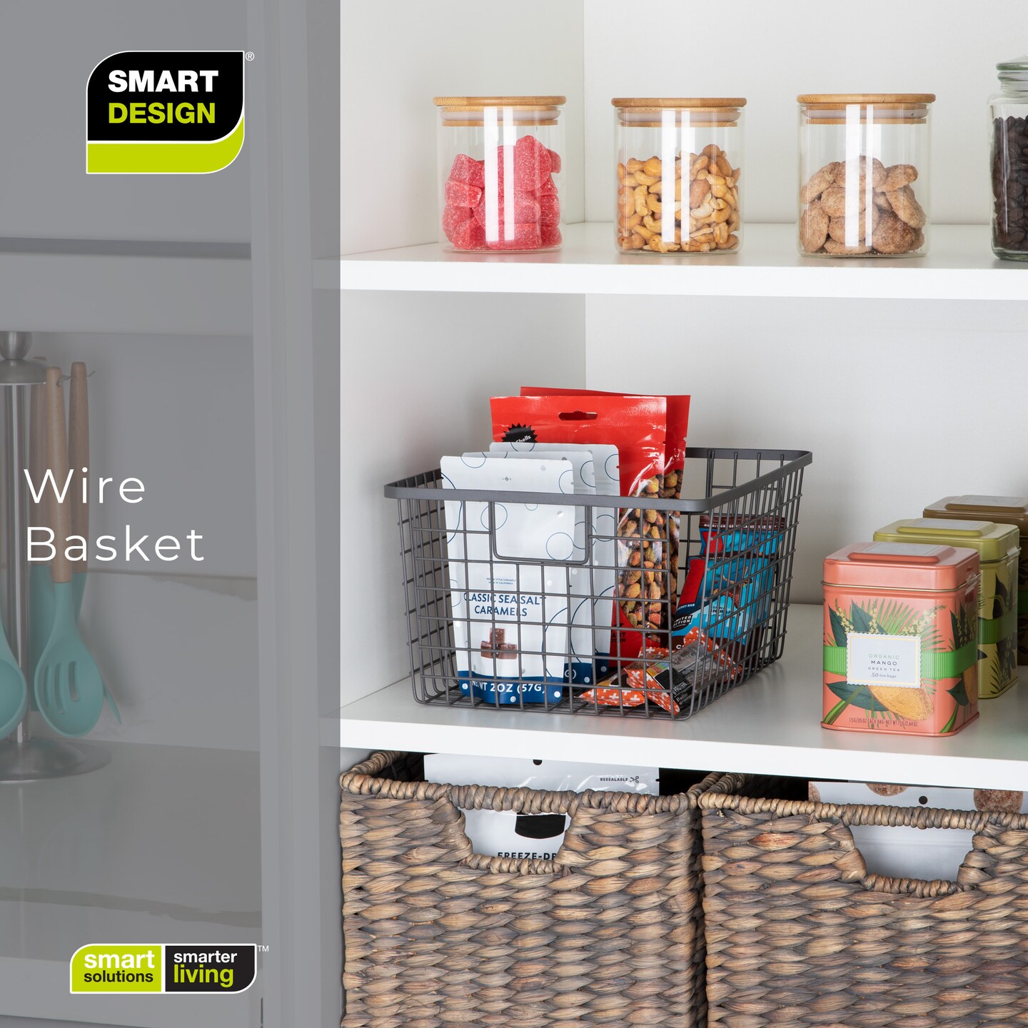 Smart Design Nestable Basket Organizer with Handles - Steel - 9 x 12 x 6 - Gunmetal - Set of 4