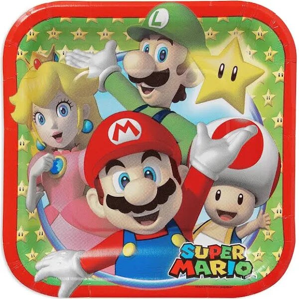 Designware Plates - Mario Brothers - Small 7 Inch - Paper - 8ct - Square - Stars