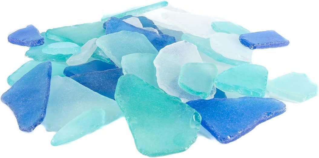 Sea Glass 11 Ounces Dark Blue, Aqua &#x26; White Sea Glass - Bulk Seaglass Pieces for Beach Decor &#x26; Crafts