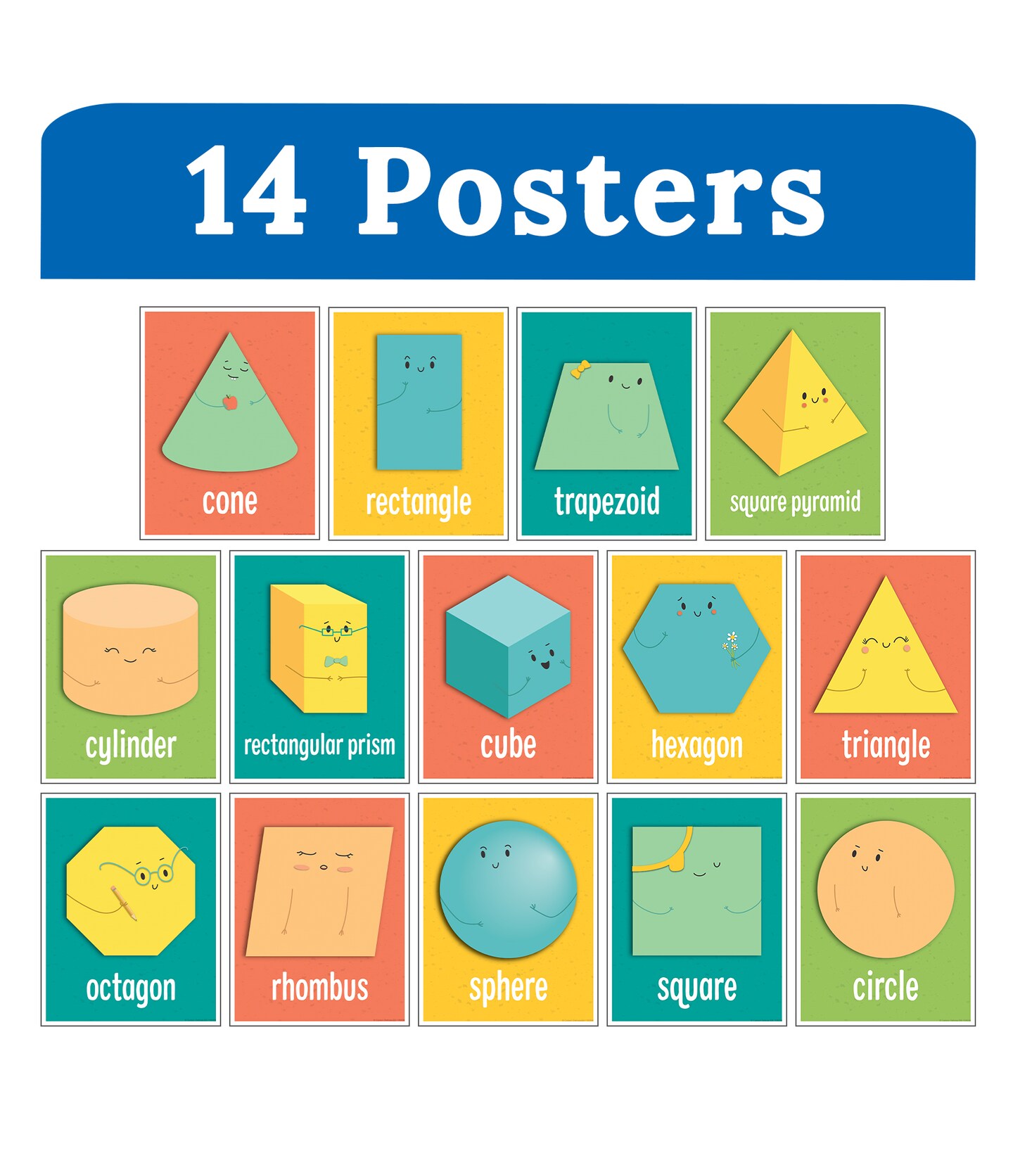 Carson Dellosa 14-Piece 2D and 3D Shapes Poster Set for Classroom Decor, 8.5&#x22; x 11&#x201D; Classroom Posters With Geometric Shapes for Kids, Preschool Classroom Wall Decor