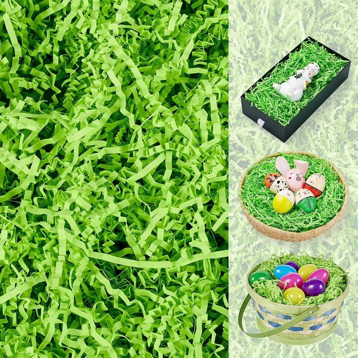 12 oz Easter Grass Paper Shred Light Green for Easter Basket Filling Easter Gift