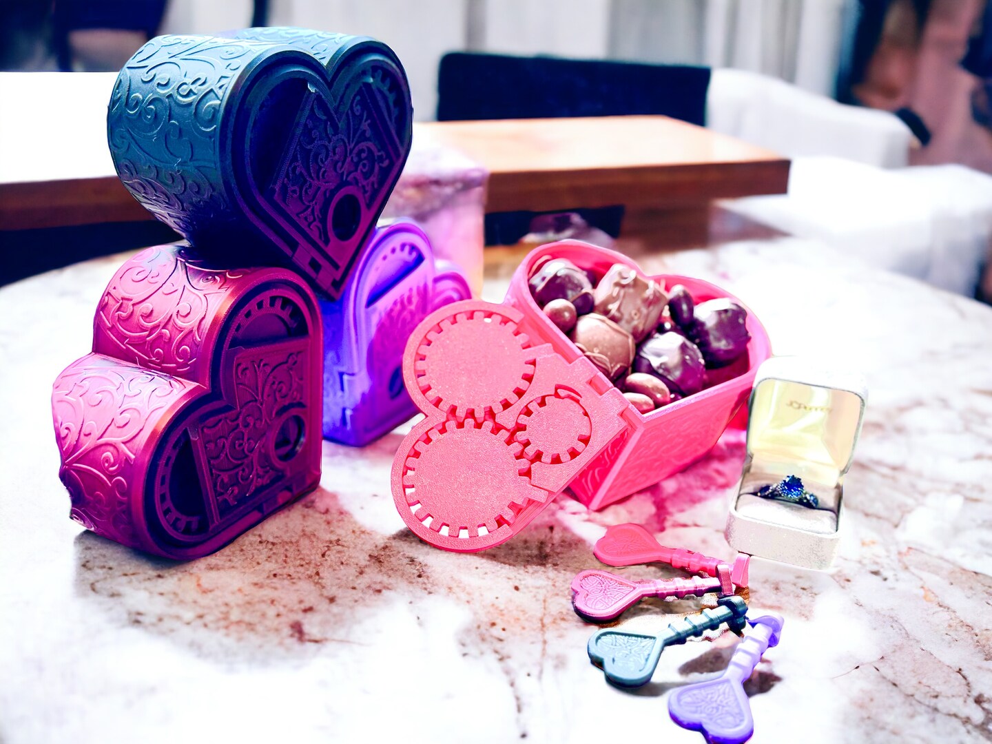 Heart Box Key Heart Shaped Box Locking Heart with Key Geared Box Valentine's Gift ...