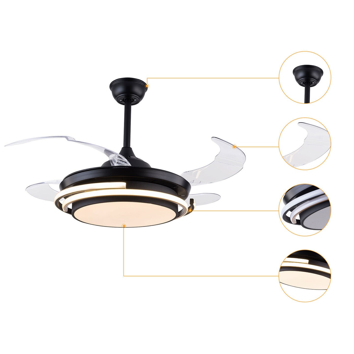 Kitcheniva 42inch Retractable Ceiling Fans Lights With Remote