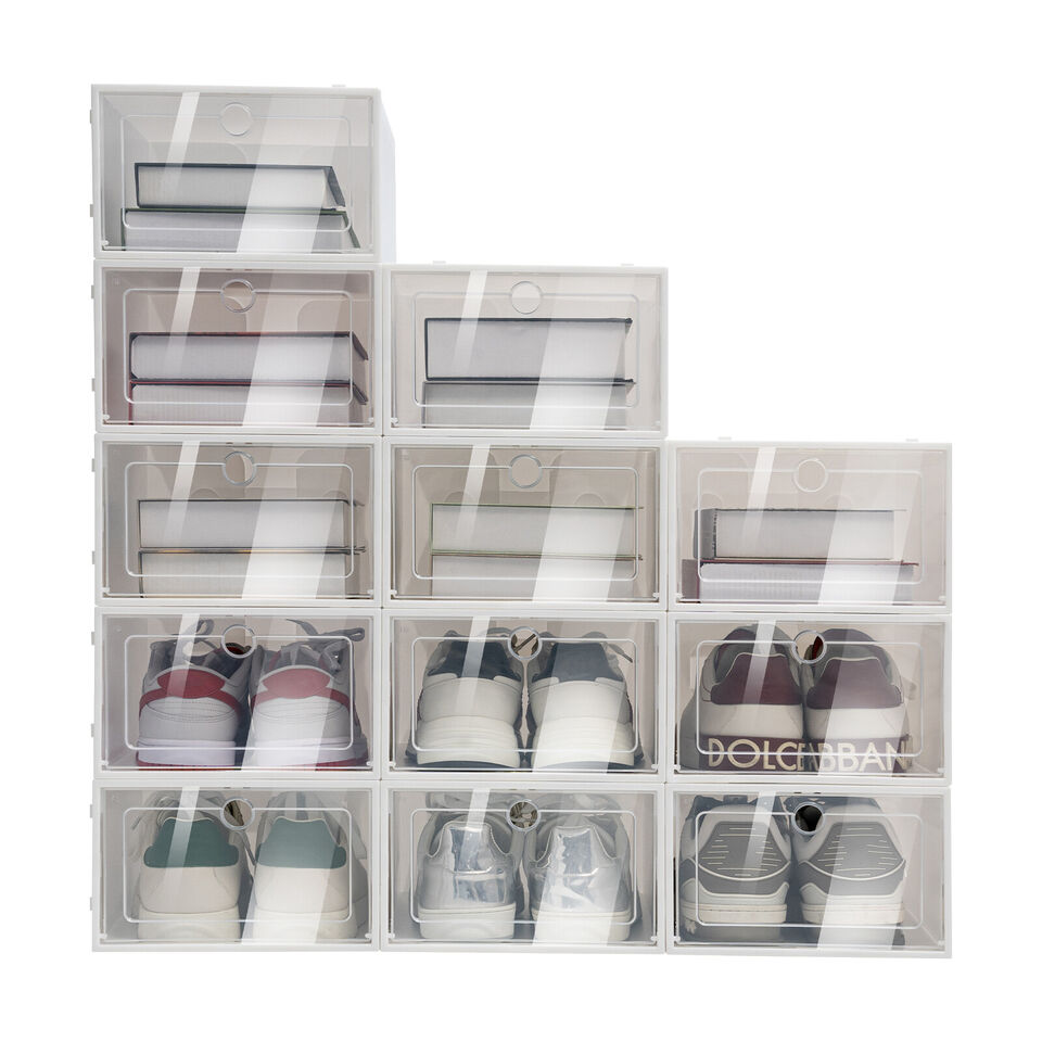 20PCS Foldable Drop Front Shoe Box Transparent Stackable Organizer Storage