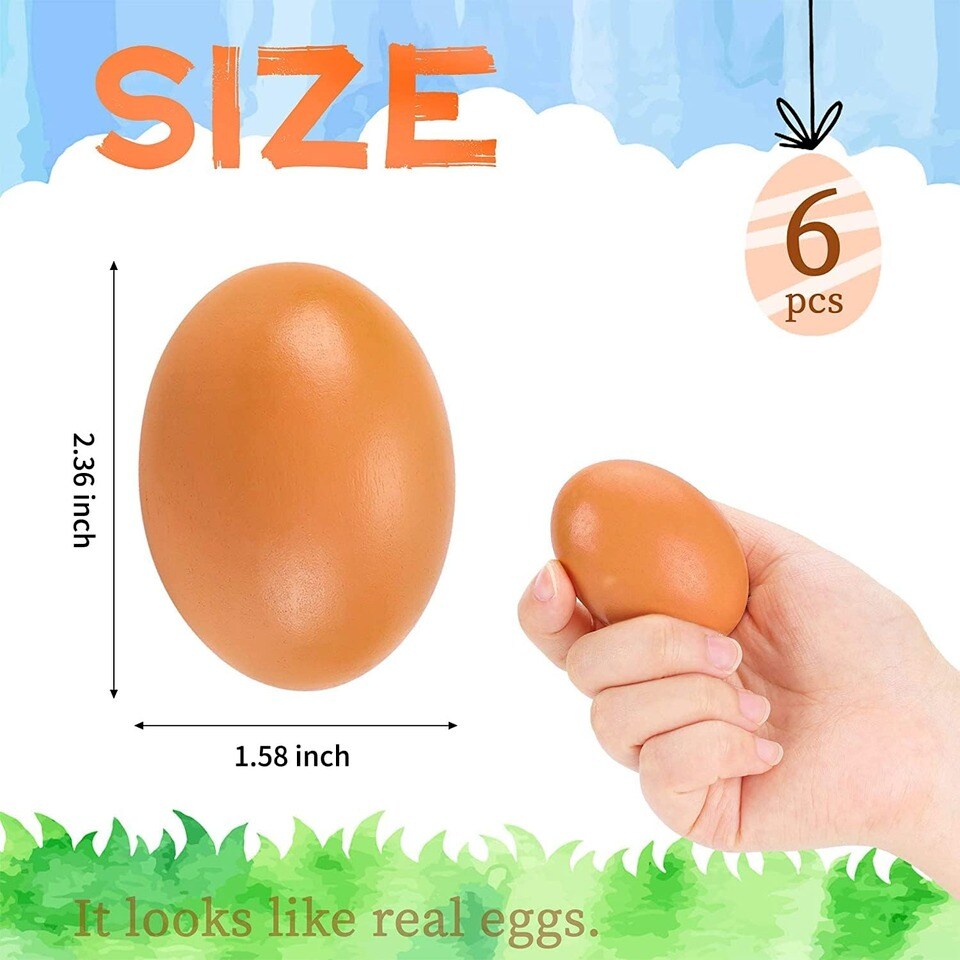 6 PCS Fake Eggs Easter Eggs for Craft Nest Eggs Brown Wooden Eggs