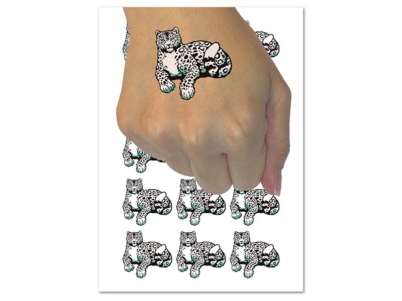 Stoic Snow Leopard Sitting Wild Cat Temporary Tattoo Water Resistant Fake Body Art Set Collection (1 Sheet)