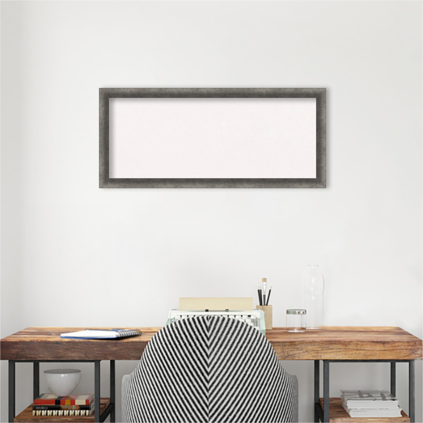 Burnished Concrete Narrow Wood Framed Corkboard, White Cork