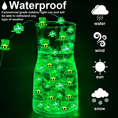40LED Shamrocks Leprechaun Hat Lights St. Patrick's Day Decorations 10Ft Green Lucky Clover Fairy String Lights Battery Power Irish St.Patrick's Decoration Indoor Outdoor Home(Hat Shamrocks)