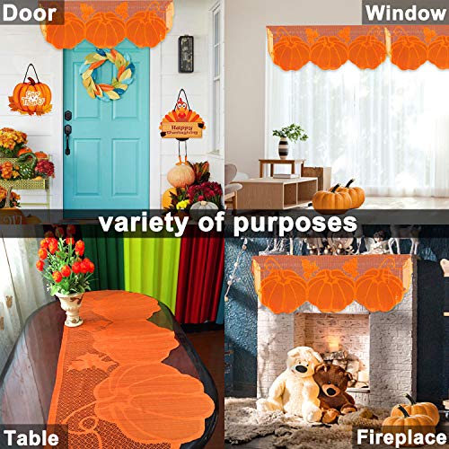 Fall Thanksgiving Decor Fireplace Scarf 20 x 60 Inch Brown Mantle Scarves Cover Lace Fall Runner for Thanksgiving Door Decorations Autumn Table Cover (Brown)