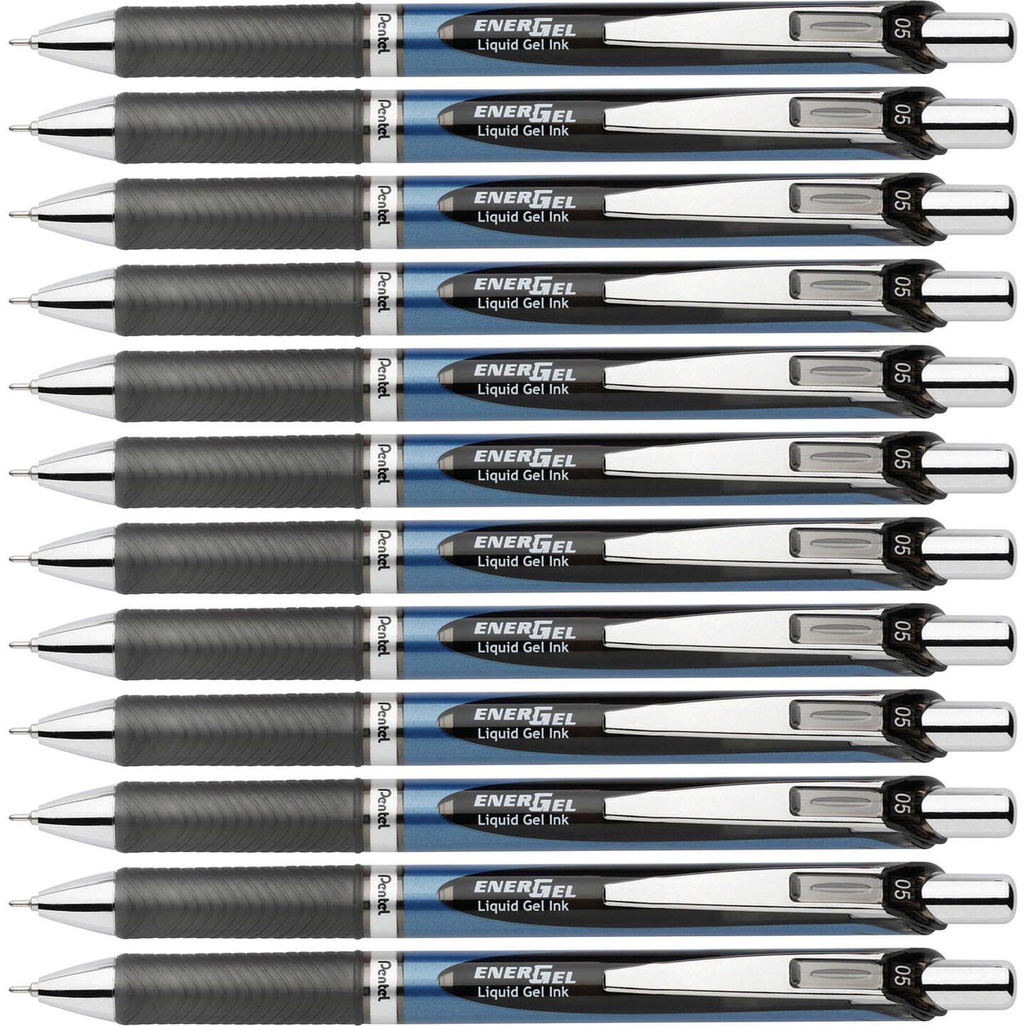 Pentel Gel Pen, Retract/Refillable, Needle Tip, 0.5mm, 12/BX, Black Ink