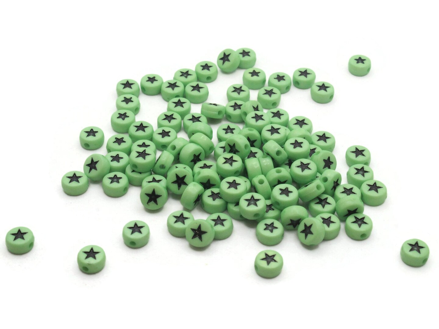 100 7mm Green Star Small Plastic Flat Round Coin Beads