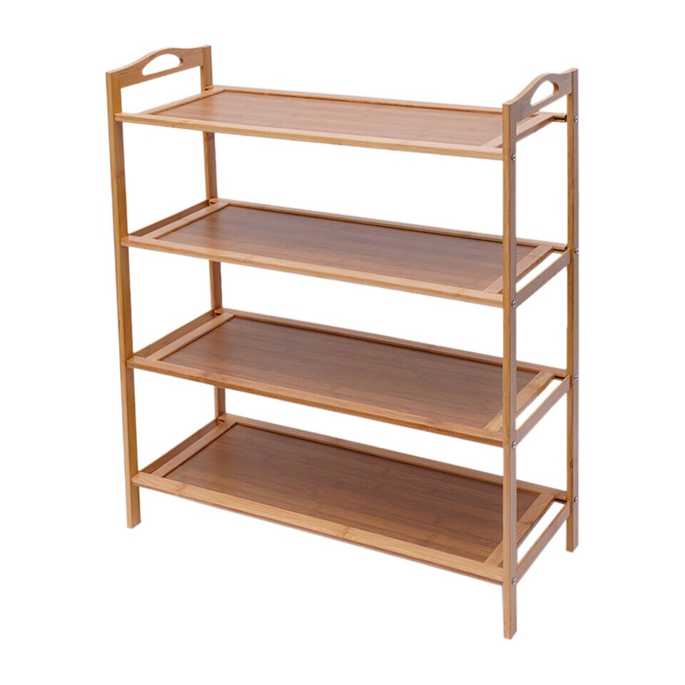 New Durable Bamboo Shelf Tier 4 Wood Home Furniture Entryway Storage Rack Shoe