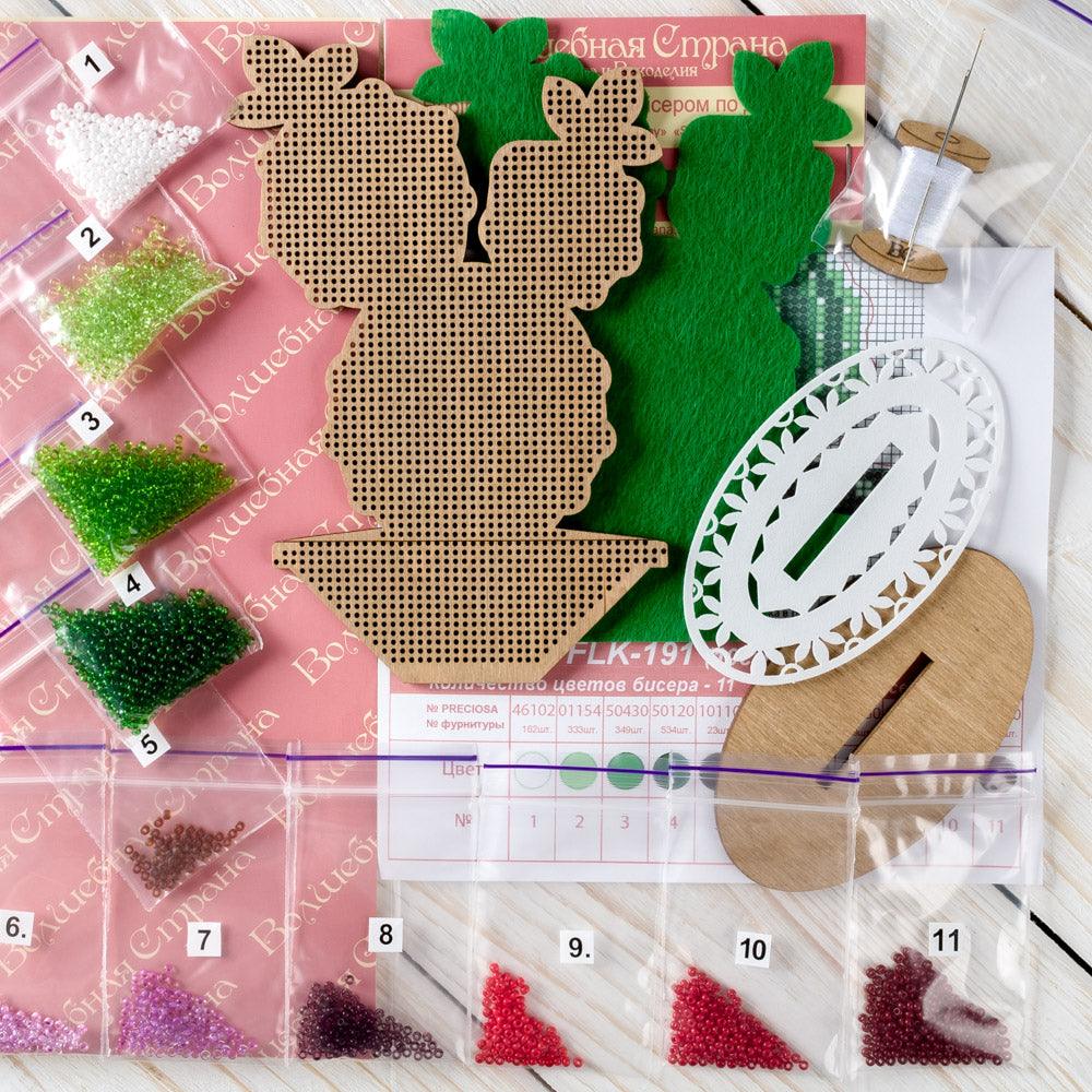 Bead embroidery kit on wood