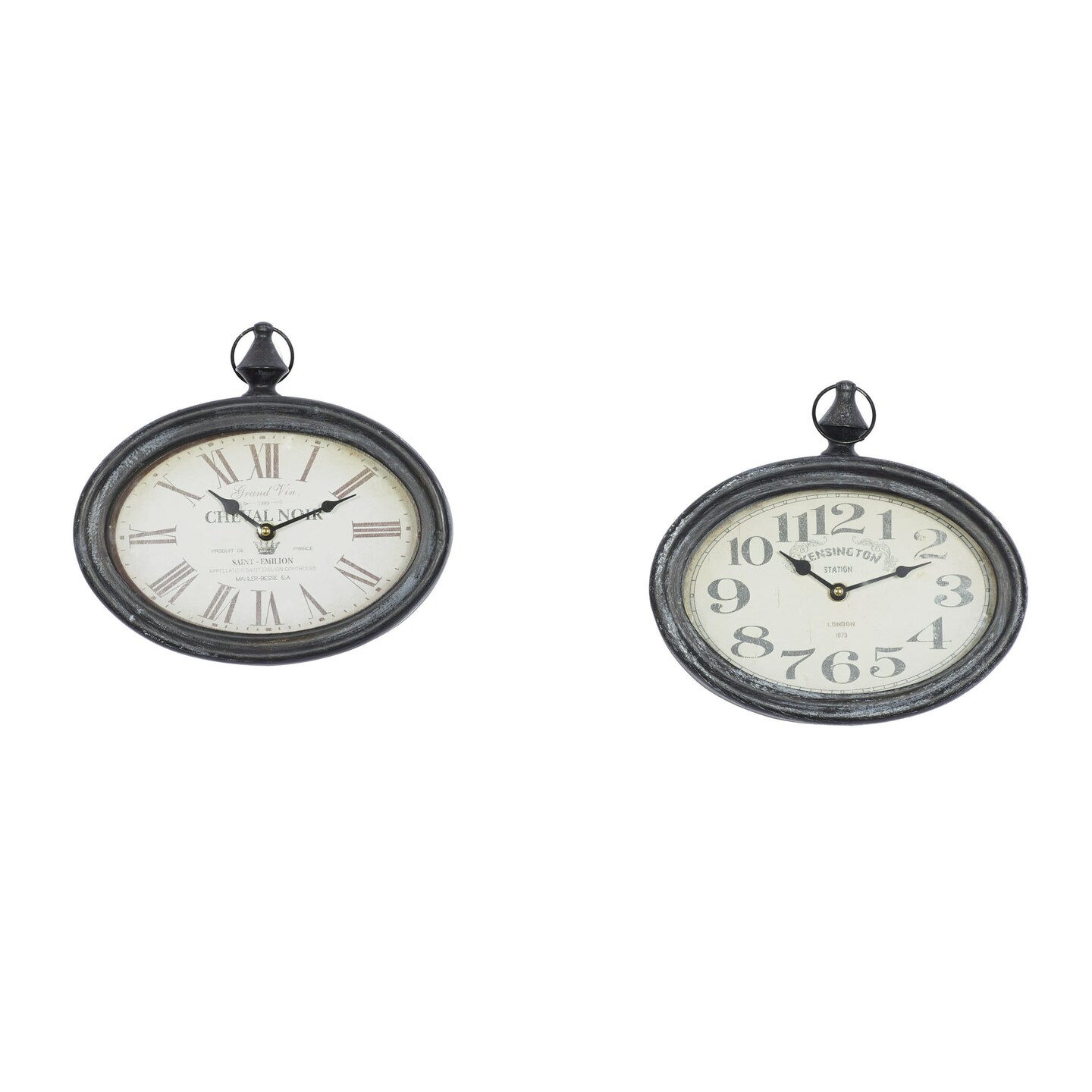 DecMode 12&#x22;H, 11&#x22;W Cream Metal Pocket Watch Style Wall Clock (2 Count)