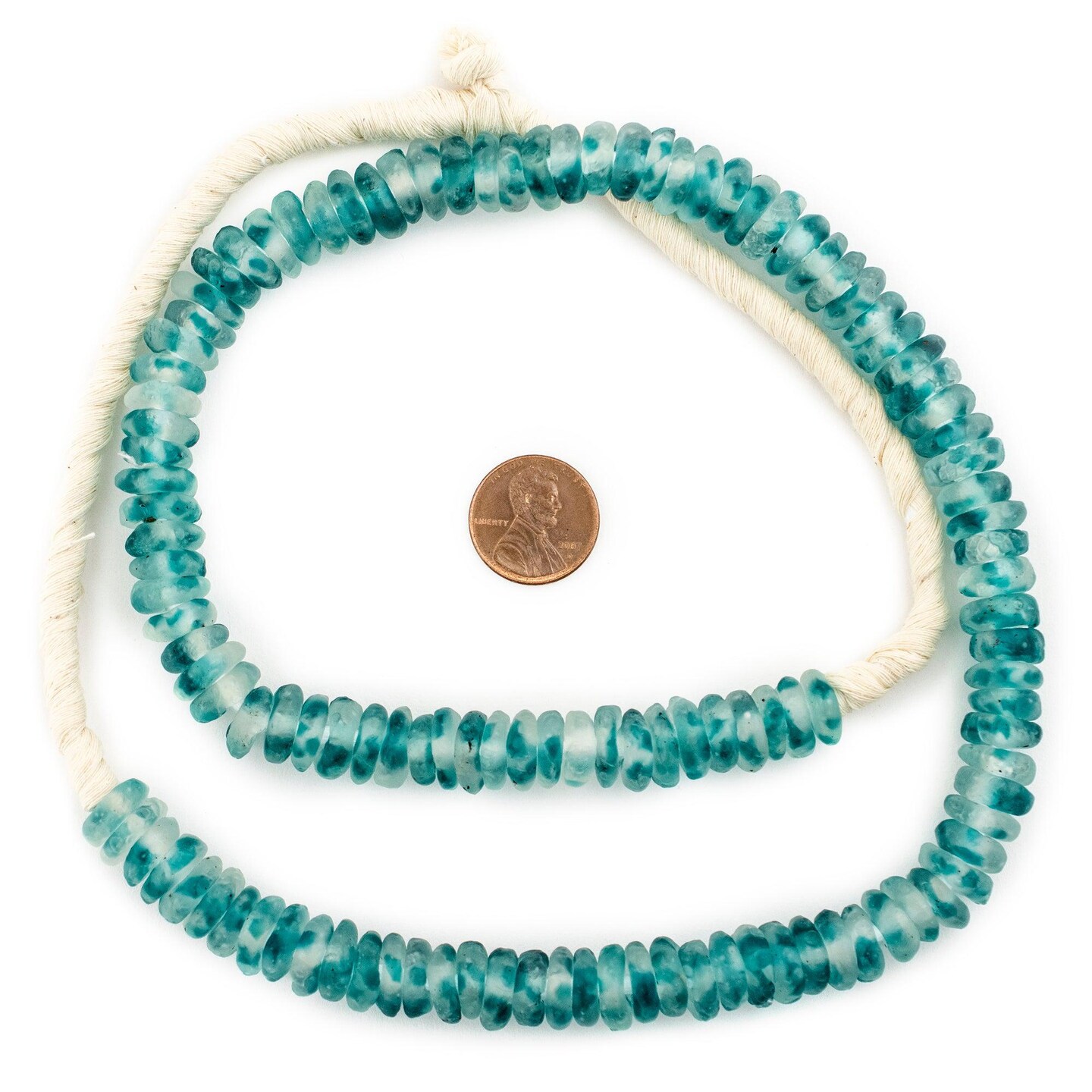African Disk Recycled Glass Beads - Full Strand of Eco-Friendly Ghanaian Rondelle Beads - The Bead Chest (Blue Wave Marine)
