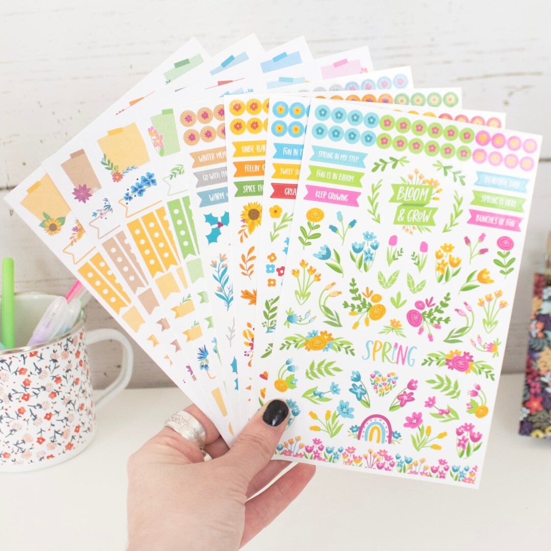 bloom daily planners Sticker Sheets, Decorative Floral Planner Stickers