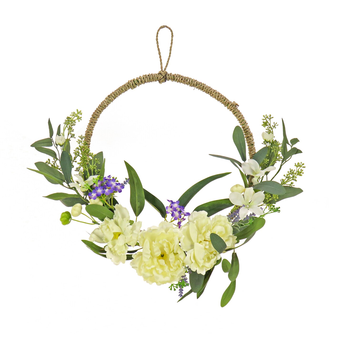 18&#x22; Spring Peony and Mini Blossoms Hoop Wreath