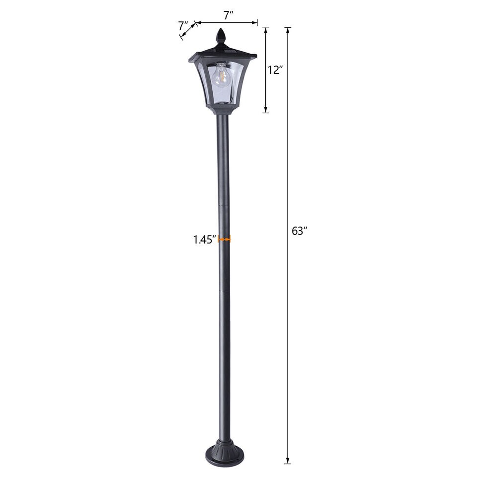 63" Outdoor Solar Lamp Post Light w/ Planter Waterproof Solar Post Street Lamp