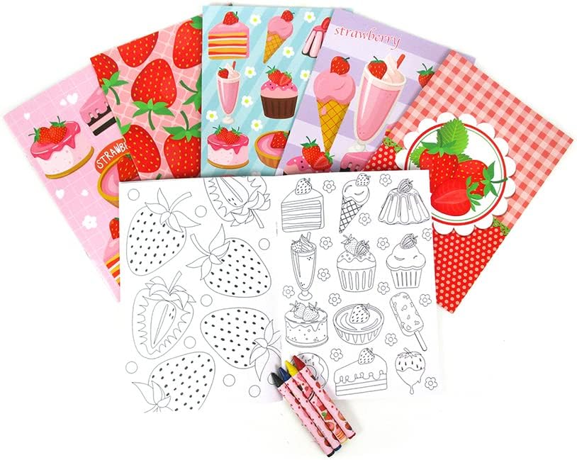 TINYMILLS Strawberry Coloring Book Set with 12 Coloring Books and 48 Crayons